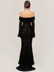 Mozision Lace Off-shoulder Sexy Maxi Dress Women Strapless Backless Long Sleeve Bodycon Evening Club Party Long Dress Elegant voguable