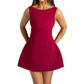 Voguable Women's Graduation Dress Y2k Mini Tank Dress Solid Sleeveless Flowy Short Dress Open Back above Knee Summer Short Dress voguable