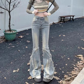 Voguable Vintage Streetwear Bootcut Jeans Women Harajuku Raw Edge Tassels Hottie Denim Pants Y2K High Waist Wide Leg Mopping Trouser New voguable