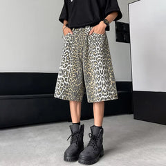 Voguable  Leopard Print Design Personality Trendy Seven-point Pants 2024 Korean Original New Men Fashion Street Men's Shorts voguable