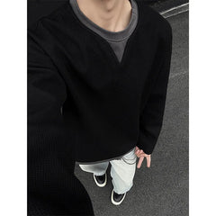 Spring Long Sleeved T-shirt Men Fashion Gray Black Checkered T Shirt Men Streetwear Korean Loose Round Neck T Shirt Mens Top voguable