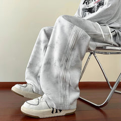 2025 New Spring Men's Casual pants Sweatpants Wide Leg Straight Loose Pants Korean Fashion Patchwork Knit Long Track Trousers voguable