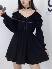 Harajuku Gothic Women Dress Y2K Summer Sexy Off Shoulder Black Bandage Mini Dress Fashion Elegant Party Night Vestidos New voguable