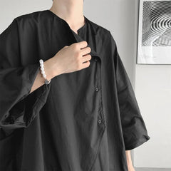 Voguable Loose Men's Oversize Shirt Asymmetric Silhouette Seven-Quarter Sleeve Dark Style Casual Summer Top Male Fashion Clothing voguable