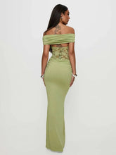 Off-shoulder Strapless Sexy Maxi Dress For Women Green Lace Sheer Sleeveless Backless Bodycon Club Party Long Dress voguable
