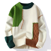 Autumn Winter Warm Mens Knitted Sweaters Fashion Patchwork O Neck Knit Pullovers Korean Streetwear Pullover Casual Mens Clothing voguable