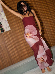 Floral Print Strapless Sexy Maxi Dress For Women Gown Patchwork Off-shoulder Backless Sleeveless Print Long Dress voguable