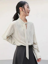 Elegant Lace Up Striped Blouse Women Fall Chic Hollow Out Long Sleeve Sweet Shirt Korean High Quality Loose Fashion New Top voguable