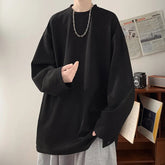 White Long Sleeved T-shirt Men Oversized Casual Round Neck T Shirt Men Streetwear Korean Loose Pleated T Shirt Mens Top M-3XL voguable