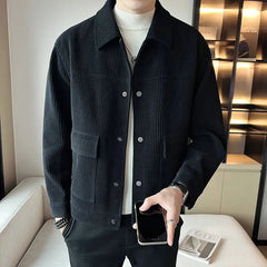 Korean Style Fashionable High-end Jacket Men's Spring Autumn 2025 New Corduroy Top Trendy Handsome Loose Short Lapel Thin Jacket voguable