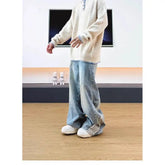 Men's Denim Pants Male Jeans Patchwork Personalized panhandler pants Straight Casual Menwear Loose Wide Leg Trousers New