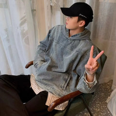 American Denim Jacket Hooded Pullover Sweatshirt For Men Women Trendy Couple's Clothing Oversized Hoodie Harajuku Gothic hoodie voguable