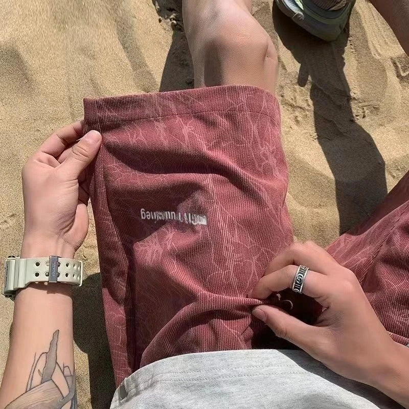 Summer Beach Casual Shorts Men Embroidered Geometric Prints Unisex Baggy Shorts Sweatpants Women Elastic Waist Couple's Shorts voguable