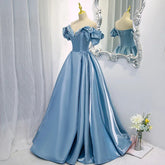 Voguable Customized Princess Blue Evening Dress Sweet Memory Sexy Girl Off The Shoulder Gown Lace Up Corset Back Prom Dresses voguable