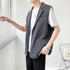 Grey Black Suit Vest Men Fashion Social Mens Dress Vest Korean Loose Sleeveless Blazer Mens Jacket Office Formal Vest M-2XL voguable