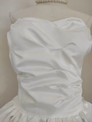 Fashion White 3D Flower Flods Strapless Puffy Dress Women's Slach Neck Slim Fit Big Swing Mini Dresses Summer 3A120 voguable