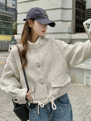 Sweet Women Loose Tweed Jackets Casual Vintage Elegant Long Sleeve Small Fragrance Coats Korean Retro All Match Fall Winter Tops voguable