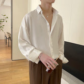 Voguable White Long Sleeved Shirt Men Oversized Fashion Social Men Dress Shirt Korean Loose Ice Silk Shirt Men Office Formal Shirts voguable