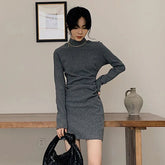 Voguable French Elegant Mini Dress Women Autumn Long Sleeve Slim Fit Office Lady Vintage Dress Hotsweet Solid Simple Aesthetic New Dress voguable