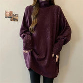 Voguable Big Size Winter Office Lady Bottoming T-Shirts Turtleneck Women Winter New Loose Warm Bright Silk Long Sleeve Knit Pullover Tops voguable