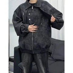 Mens Loose Fit Streetwear Jacket Hip hop Dance Lapel Collar Spring Fashion Trendy Youth Urban Outerwear Stylish Coat voguable