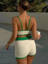 Summer Contrast Knit Outfits Halter Top And Short Trousers Sets Female Beach Holiday Sexy Casual Tracksuit Y2k Women Sets voguable