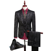 Men Suit Business Leisure Single Breasted Suits 3 Pieces Sets Male Printing Groom Wedding Dress Jacket Blazers Coat Vest Pants voguable