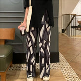 Voguable New Women Clothing Vintage Fashion Geometric Print Pleated Wide Leg Pants Y2K Harajuku Summer High Wiast Loose Straight Trousers voguable