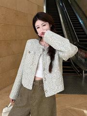 Sweet Women Slim Elegant Jacket Vintage Long Sleeve O Neck Fall Short Coat Korean Small Fragrance Single Breasted Lady Tops voguable