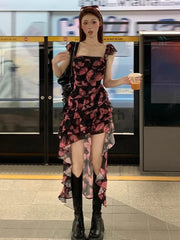 Voguable Summer Sexy Y2k Vintage Mini Dress Women Irregular Korean Fashion Casual One Piece Dress Female Tierred Elegant Chic Clothes New voguable