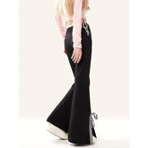 Voguable Sweet and Cool Hot Girl Casual Bow Trousers with High Waist Slit Design Feel Lazy Style Bell-bottom Pants Straight Pants voguable