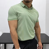 Voguable Advanced Feeling Pique Cotton irt Muscle Men Hard Man Sle Slim Fit ort Sve American Retro Collar Paul T-irt voguable