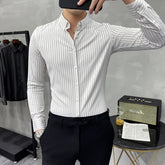 Striped Shirt Mens 2022 Spring New British Style Business Casual Long Sleeve Iron-Free Anti-Wrinkle Dress Shirt Mens Clothing voguable