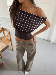 Backless Polka Dot Crop Tops Women Vest Fashion Summer New Oblique Shoulder Sleeveless Tank Tops Pullovers Female voguable