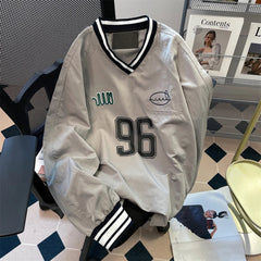 American Hip Hop Shirt Casual Sports V-neck Baseball Uniform Hoodie Women's Autumn Chic Hong Kong Retro College Jersey Jacket voguable