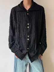 High-end Pleated Texture Shirt Men Draped Loose Casual Top French Retro Long-sleeved Shirt Unisex Vintage Elegant Button Blouse voguable