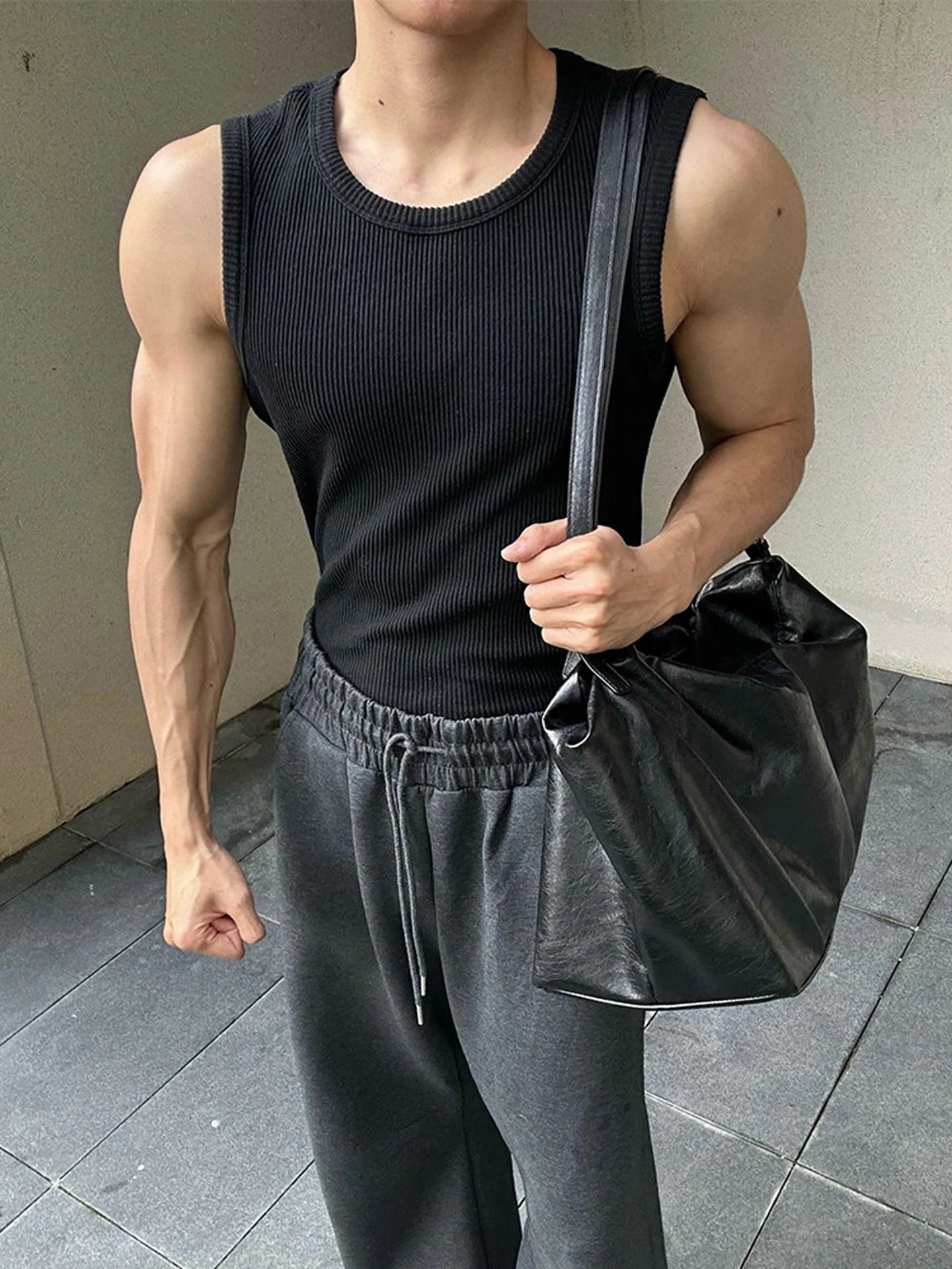 Voguable Elastic Fitn Tank Top Men's Svel Sportswear Muscle Enhancing American Sle Sweatirt Casual Summer T-irt voguable