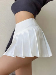 Fashion Slit Women Pleated Skirt Summer High Waist Sexy Mini Skirt White Jk Korean Girl Dance Skirt voguable