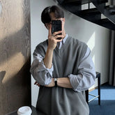 2023 New Korean Fashion V-neck Sweater Vest for Men Casual Loose Knitted Vest Pullover Sleeveless Solid Color Sweater Vest Men voguable
