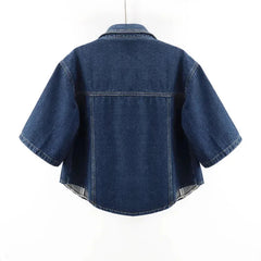 Vintage Cropped Denim Jacket Women Summer Loose Single Breasted Turn Down Collar Short Sleeve Tops Harajuku Casual Jean Jacket voguable