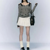 Voguable New Y2k Aesthetic Off The Shoulder SlashNeck Pullovers Vintage Constrast Color Striped Clothes Punk Casual Girl Shirts voguable