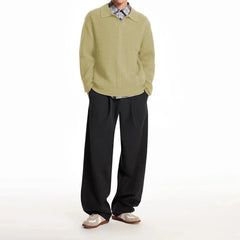 New American Retro Men Polo Sweater Luxury Trendy Jacquarded V Neck Knit Solid Color Pullover Leisure Loose Long Sleeve Knitwear voguable