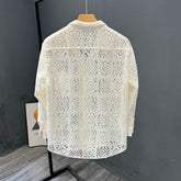 Voguable Men New Summer Long-sleeved Jacket Hollow Trendy Top Thin Cool Breathable Shirt voguable