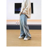Men's Denim Pants Male Jeans Patchwork Personalized panhandler pants Straight Casual Menwear Loose Wide Leg Trousers New