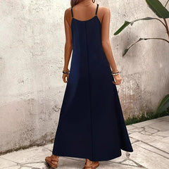 Voguable summer fashionable vacation comfortable casual print V-neck suspender long dress all-match voguable