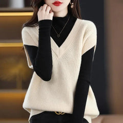 Knitted Jacket Sweater Women's Vest Sleeveless Coat Wool Blended V-Neck Pullover Spring Autumn Fashion Women's Top voguable