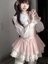 Voguable Kawaii Japanese Style 2 Piece Set Casual Blouse + Sweet Pink Y2k Mini Skirt Lace Lolita Fashion Suit Woman Design 2024 New voguable
