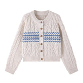 Fair Isle Cardigan for Women Comfy Cable Knit Button-up Sweater Jacket Cozy Knitwear Teen-girl Fall Winter Vintage Outfit voguable