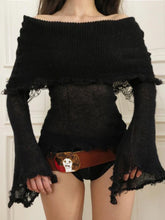 Voguable Grunge Fairycore Off Shoulders Ripped Sweaters Women Autumn Sexy Slash Neck Goth Jumper Tops Y2K Dark Academic Pullover voguable