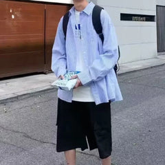 Shirts Men Autumn Teenagers All-match Youthful Vitality Baggy Casual Striped Long Sleeve High Street Korean Style Males Clothing voguable